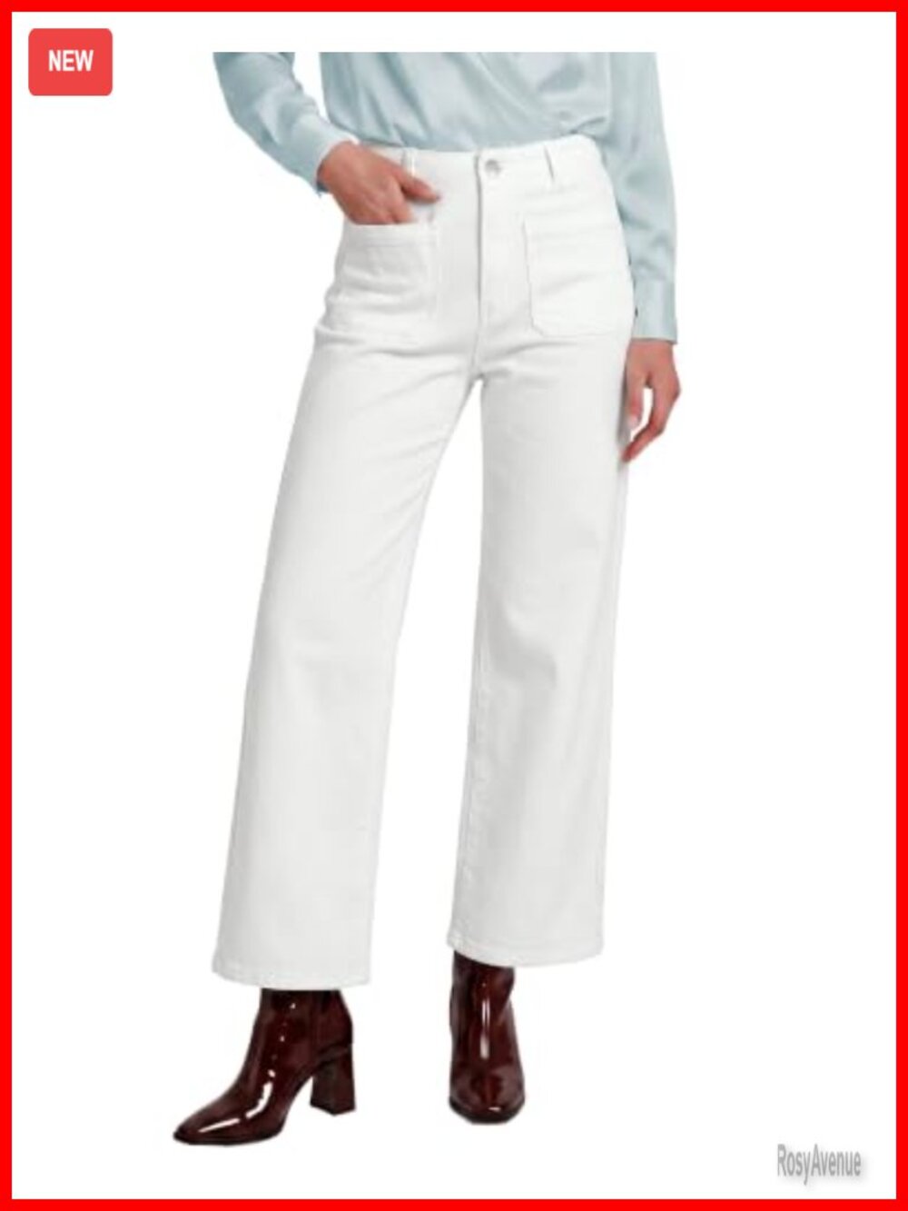 High Waisted Wide Leg Cropped Jeans with Pockets